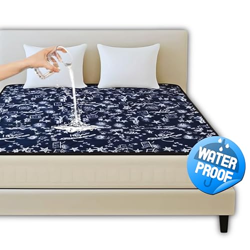 Image of PVC Waterproof Mattress Protector | 100% Waterproof Fitted Bed Cover | Soft, Breathable & Hypoallergenic | Protects Against Spills, Sweat, Dust & Stains | (Navy Blue, 72 inchx78 inch)