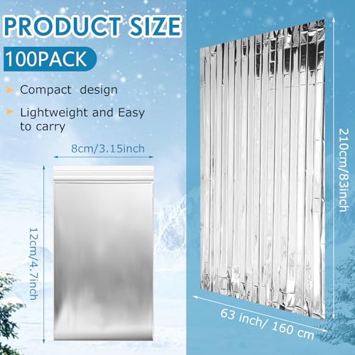 100-Pack-Emergency-Blankets-Bulk-83-x-63-Survival-Thermal-Blankets-Pack-Silver-Foil-Reflective-Safety-Blanket-for-Cold-Outdoor-Camping-Homeless-First-Aid-Space-Emergency-Blanket