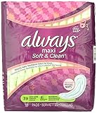 Always Maxi Soft & Clean With Odor-Lock Long/Super Without Wings, Lightly Scented Pads 39 Count