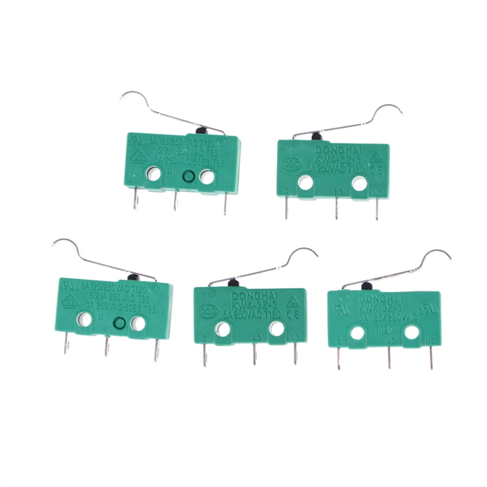 Interruptores industriales Interruptores micro táctiles de 3 pines NO + NC 5A 125VAC 250VAC Mini interruptor de límite Microinterruptores Microinterruptores con palanca de bisagra 5pcs Interruptores