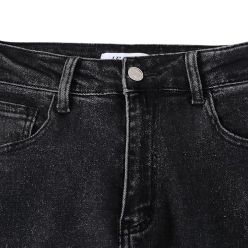 Women's Straight Leg Pants High Waisted Stretchy Denim Jeans Petite Length Black Grey Work Pant with Pockets3