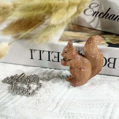 Image of Squirrel Ceiling Fan Pull Chain,Cute Realistic Squirrel Animal Fan String Pulls Charm Extension Decorative,12in 3mm Diameter Beaded Fan Light Pull Chains Extender Ornaments for Kids Room