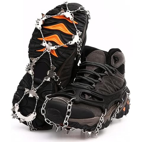 7-Mi Ice Traction Cleats Ice Snow Grips Crampons with 19 Boots Shoe Spikes Teeth Steel Stainless for Walking, Jogging, Climbing and Hiking Fishing Black XL Cover
