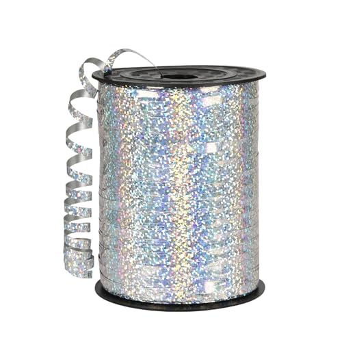 457m Ruban Argenté 5mm Largeur,Ruban Bouclé pour Ballon Anneau Bouquets Couture Nœuds Brillant Métallique,Emballage de Cadeaux,Accessoire Décoration...