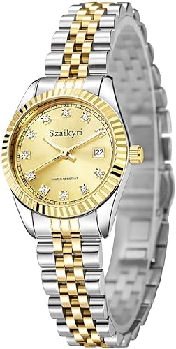 Miniatura 8 de Reloj clásico para mujer con banda de acero inoxidable sólido, reloj de vestir para mujer, reloj con calendario