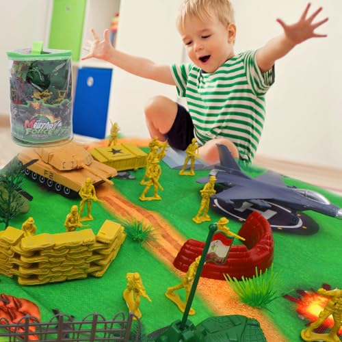 deAO 150 Teiliges Armee Militär Verteidigungseinheitsspielset, Soldatenspielfiguren Militärspielset figurenmilitär Waffen Set Spielsoldaten Figuren Spielzeug Panzer für Jungen Mädchen