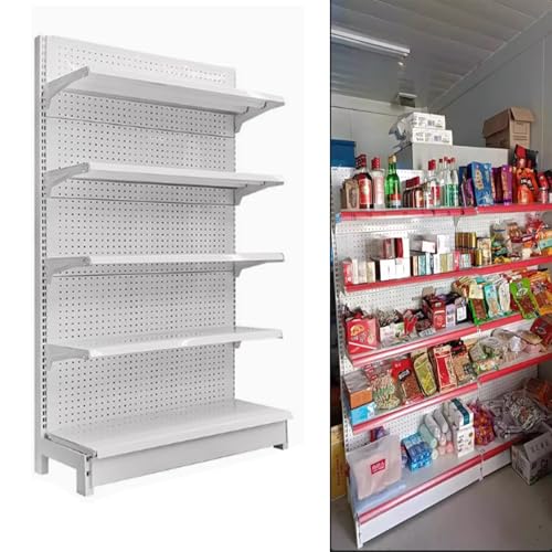 5 Tier Black/White Single Side Commercial Display Rack Industrial Grade Made, Supermarket Shelf Display Rack, Suitable for Retail Convenience Grocery Office Supply or Liquor Stores(White,90x43x165cm)