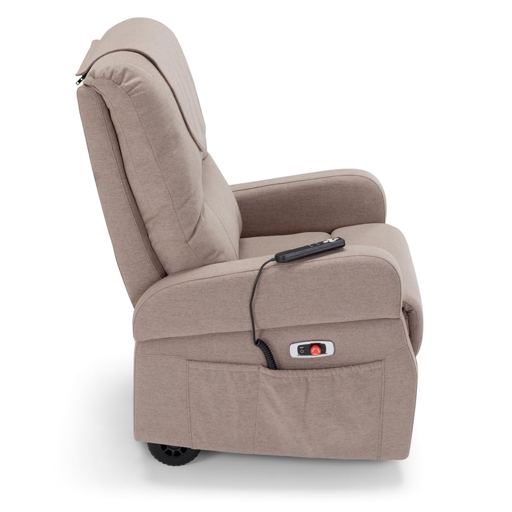 Poltrona Relax Elettrica Dubai 4 Motori 2 + 2, per anziani e disabili, 4 ruote, sistema reclinazione e alzapersona, funzione guida, batteria con 172 minuti di autonomia, tessuto idrorepellente