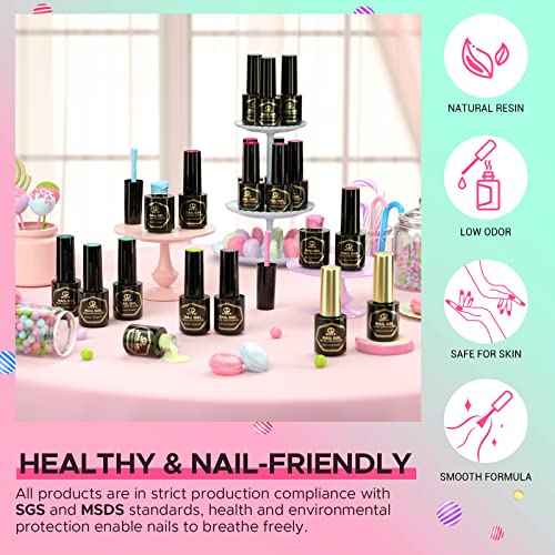Mefa Gel Nail Polish Set Spring Summer, Pastel Hot Pink Sage Green Blue Cotton Candy Colors Easter Nail Gel Kit With No Wipe Mirror & Matte Top And Base Coat For Starter Soak Off Nail Art Salon Design Manicure 23 Pcs #TOP5