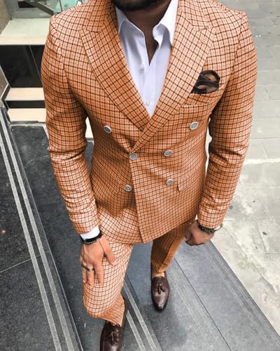 Men's Suit Slim Fits 2 Pieces Houndstooth Double Breasted Formal Tuxedos Blazer Wedding Grooms2