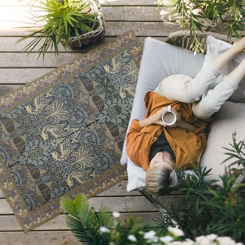 Tapis de terrasse haut de gamme 80x120 cm en PVC motif Le Paon et Le Dragon de William Morris
