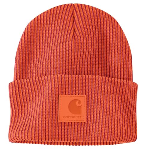 Carhartt Men's Knit Cuffed Plaited Beanie, Industry Red/Bright Orange, One Size