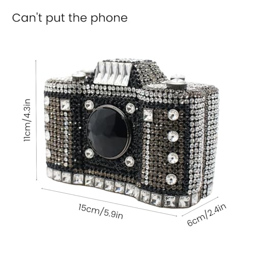 Image of UMREN Novelty Crystal Camera Shaped Clutch Purse for Women Sparkly Rhinestones Evening Clutch Bag Glitter Bridal Prom Handbag