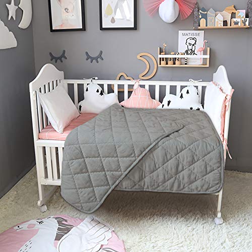 Image of BEDSUM Toddler Comforter, Brushed Microfiber Crib Blanket - All Season Quilted Down Alternative Nursery Bedding - Lightweight Baby Blanket for Stroller & Nap, 39x47, Smoke Grey