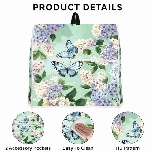 Image of Kitchen Dust Cover Compatible with 4.5 5 6 8 quart Stand Mixer, Kitchen Appliance Protective Covers with Top Handle and Pocket (Blue Butterfly, For All 6-8 qt Mixer)
