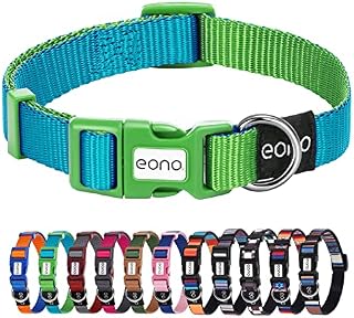 Amazon Brand - Eono Extra Small Dog Collar - Quick Release Nylon Dog Collars for Puppies/Small Dogs - Comfortable Dog Collar Blue and Green - Adjustable Dog Collar (3/8" Wide, 812" Long)