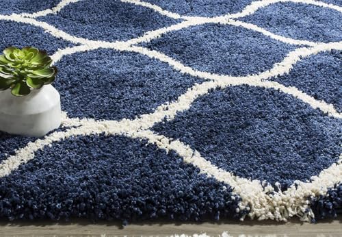 Image of Shaggy Area Rug for Living Room and Bedroom 8X10 FT Soft Plush Floor Carpet with Fluffy Texture, Modern Decorative Rug,Bedside and Indoor Spaces,Blue-Ivory