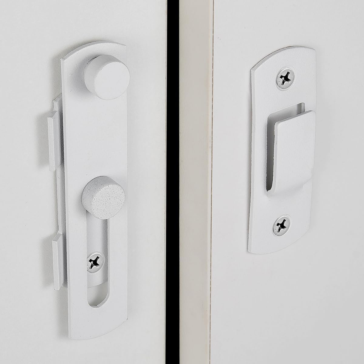 INIRET 2 Packs Barn Door Latches，Matte White Stainless Steel barn gate flip Door Latch Bi-fold Door Lock,Sliding Door Lock Gate Latches Wine Cabinet Closet Door Latches，White Finish
