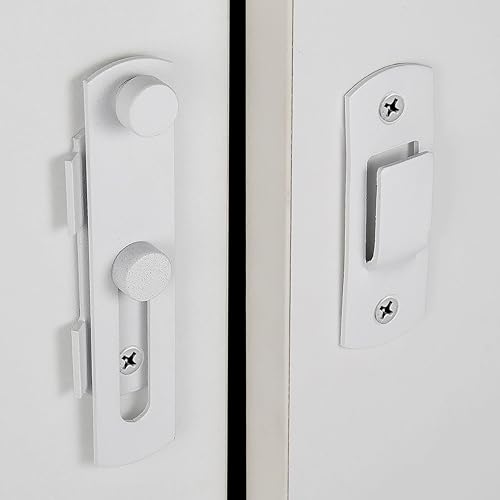 Miniatura 4 de Paquete de 2 pestillos para puerta de granero, 3.93 x 2.75 pulgadas, acero inoxidable blanco mate, cerraduras de puerta abatible, cerradura de