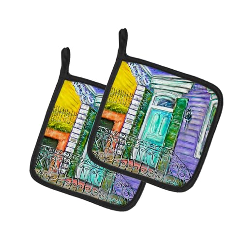 Caroline's Treasures The House Next Door Pair of Pot Holders Kitchen Heat Resistant Pot Holders Sets Oven Hot Pads for Cooking Baking BBQ, 7 1/2 x 7 1/2