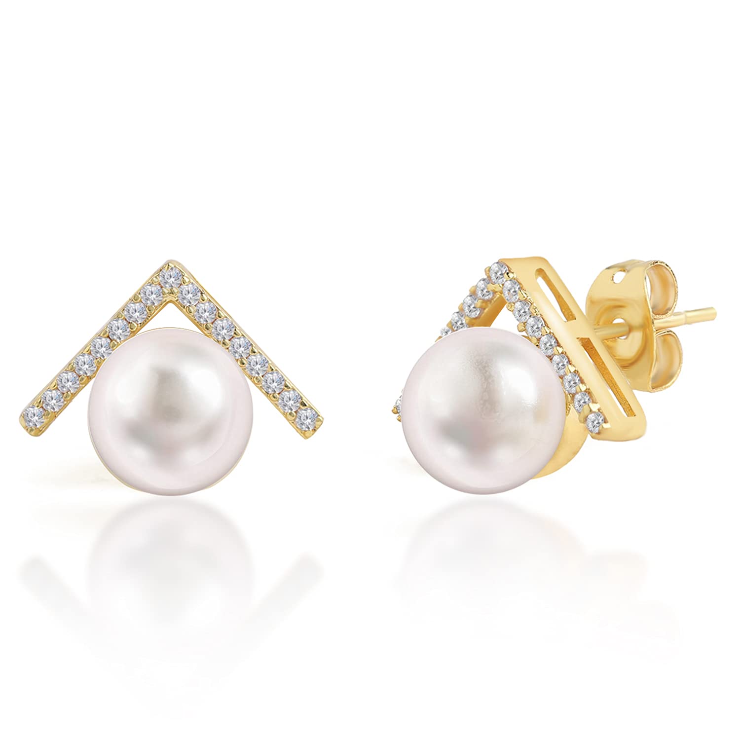 MINUTIAE Gold Plated Pearl Ear Tops Stud Earring With Solitaire White Crystal Diamond Fashion Jewellery For Women and Girls (B0981XVNQH) Amazon Price History, Amazon Price Tracker