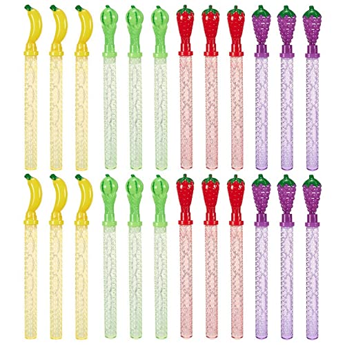 24-Pack Bubble Wands - Play Bubbles - Bubble Stick Party Favors, Fruit-Themed Bubble Party Supplies for Kids Parties, Celebrations, Birthdays, 4 Designs, 120ml (3.74oz), 1.2 x 14.7 x 1.2 Inches