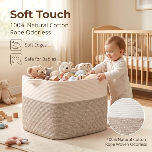 OIASKET-108L-Cotton-Rope-Storage-Basket-for-Living-Room-and-Bedroom-25x16x16-Woven-Laundry-Basket-Heavy-Duty-Bin-for-Blankets-Pillows-Toys-Pet-Safe-Scratch-Free-Brown-and-White
