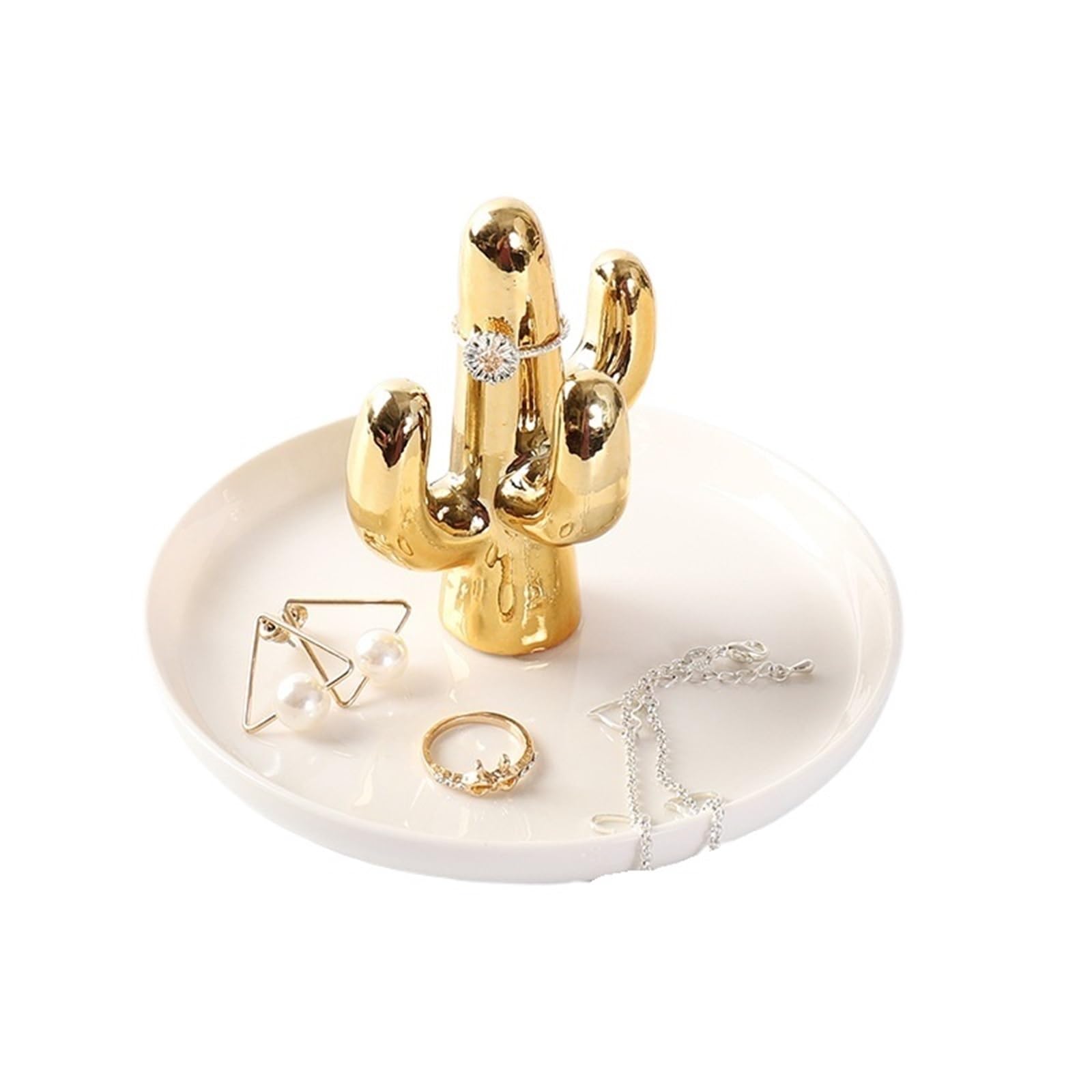RRYPBOVG Ceramic Jewelry Dish Ceramic Jewelry Storage Tray Box Dressing Table Golden Animal(Cactus 03)