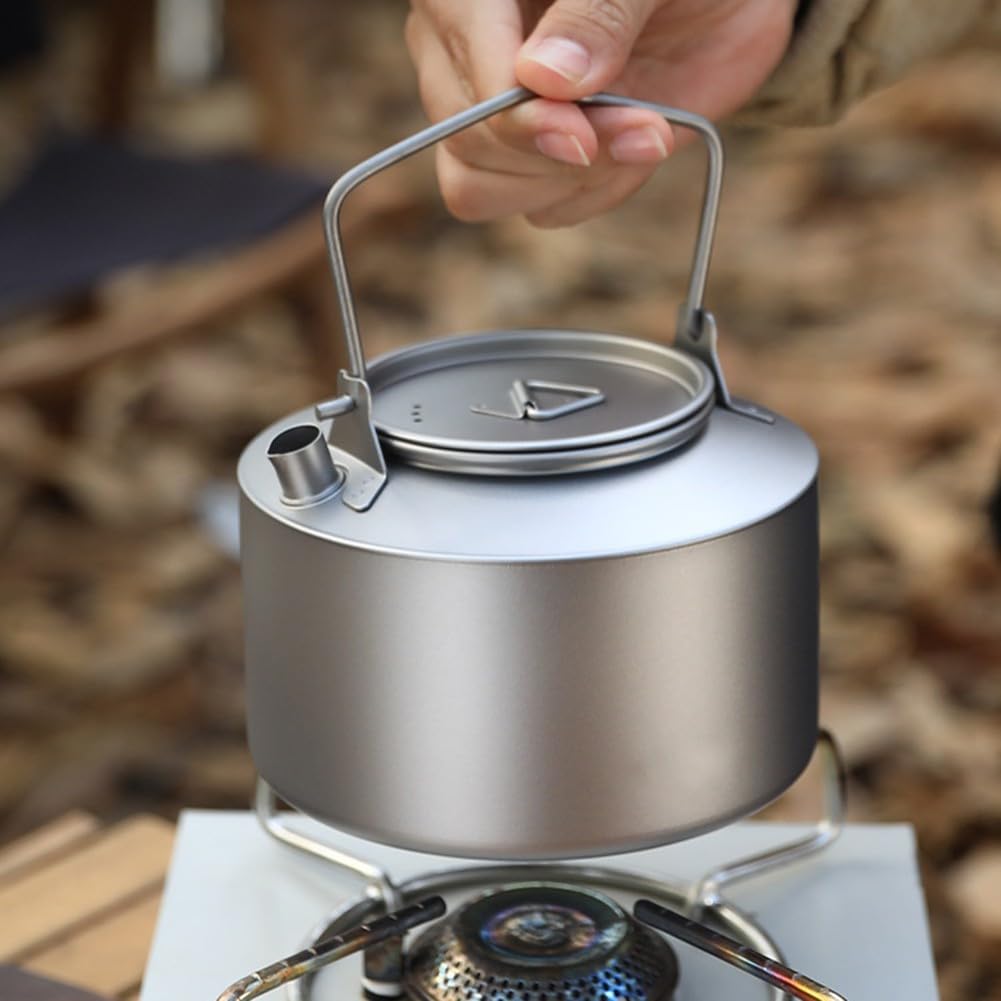 Wasserkocher aus reinem Titan, 980 ml, mit faltbarem Griff, für Outdoor-Enthusiasten (Frosted Style)