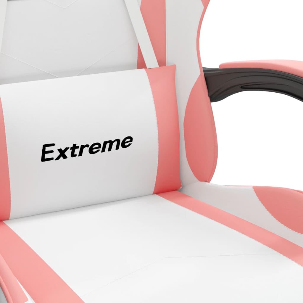 Tomostar Chaise Gaming, Chaise de Jeu Fauteuil Gamer Fauteuil de Bureau pivotante et Repose-Pied Blanc et Rose Similicuir