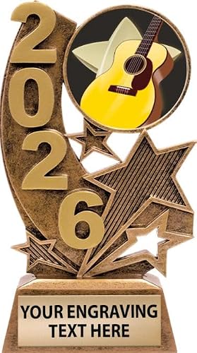 Crown Awards Personalized 6" Antique Gold Guitar 2026 Sculpture Award with Engraving