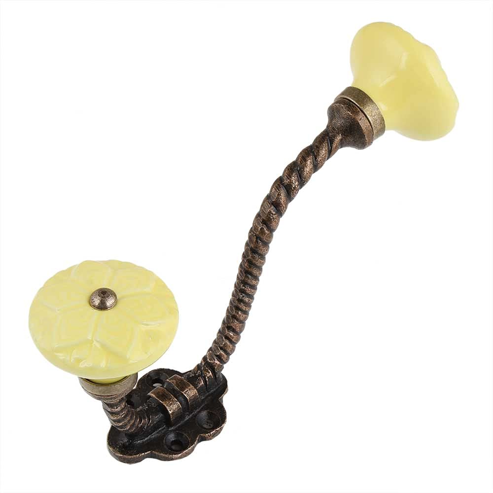 Indian-Shelf Ceramic Wall Hangings- Yellow Wall Hangers- Wheel Wall Hooks- Hanger for Door- Heavy Duty Hooks for Hanging- Door Holder Hook- Cloth Hanger- Door Hanger- Robe Hooks- 6 Pack [6 Inch]