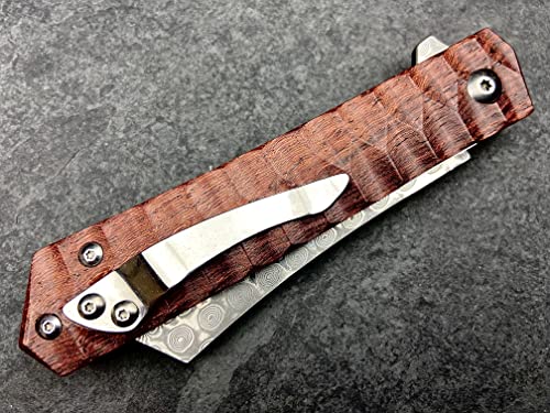 Tactical Gearz Damascus Edc Pocket Knife, Tg Rogue Xs! Rosewood Handle, Damascus Straight Blade W/67 Layers & A Vg10 Core! Ball Bearing Pivot System! Includes Sheath! (Rogue Xs) #TOP6