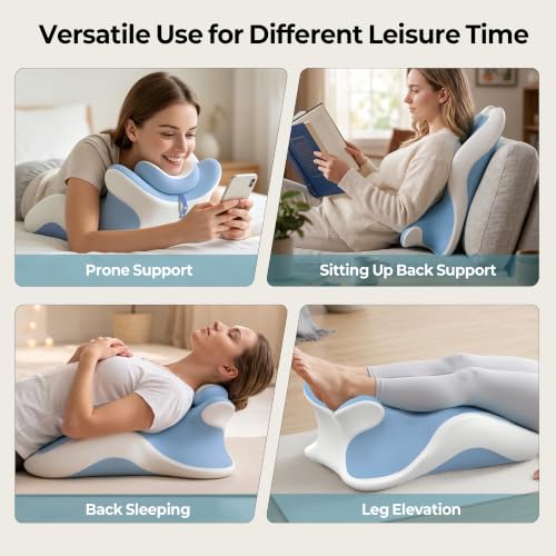 27° Angled Wedge Pillow, Support for Neck Back Waist(Sky Blue & White) - image 7