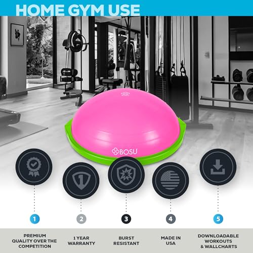 Image of Bosu Balance Ball Exercise Trainer, Home Gym Equipment w /Guided Workouts & Pump, 26 inch Inflatable Fitness Platform for Strength Training, Standing, Balancing, and Core Workout
