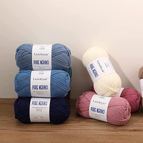 Lerchiyar Pure Merino, 100% Merino Wool Yarn For Knitting And Crocheting, 3.5 Oz/100G, 218 Yds/200M, Dk Weight Yarn,Superwash, Luxury Soft Hand Knitting Yarn - Light Denim #TOP5