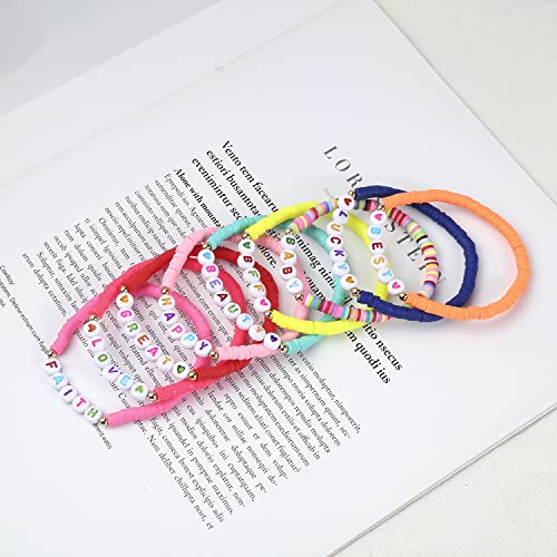 Cooluckday Colorful Surfer Bracelets For Women Girls Clay Bracelet Stackable Rainbow Friendship Bracelet Beaded Stretch Bracelets Layering Friendship Bracelet Boho Summer Beach Jewelry 24Pcs #TOP1