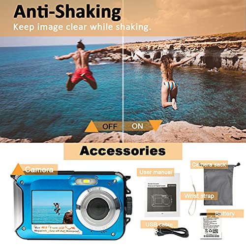 Appareil Photo Etanche Numérique Full HD 2.7K 48MP Camera Etanche pour la plongée en apnée Camera sous Marine à Double écran avec Retardateur et Zoom Numérique 16X - Image 7