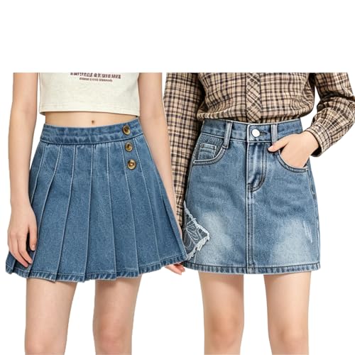 Amazon.com: ABALACOCO 2Pack Girls Jeans Skirt Mini Denim Skirt