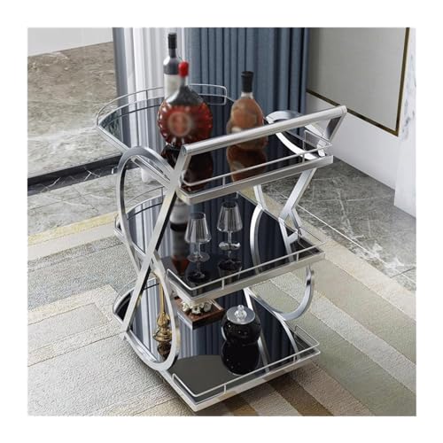 Carrito de bar de isla de cocina, bandeja extraíble de 3 niveles, carrito de servir rodante con asa, vidrio de mármol y marco de metal, estante de almacenamiento móvil para fiestas y hogar