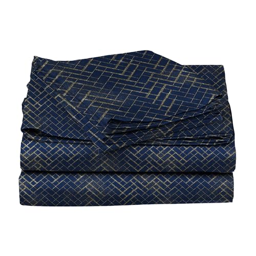 Image of Stoa Paris 300TC UltraSatin Printed Double Bedsheet with 2 Pillow Covers, Gentle on Skin & Hair, Wrinkle & Fade Resistant, Aesthetic Home Decor, Gift for Couple, Starlit Night - Navy (228cm x 254cm)