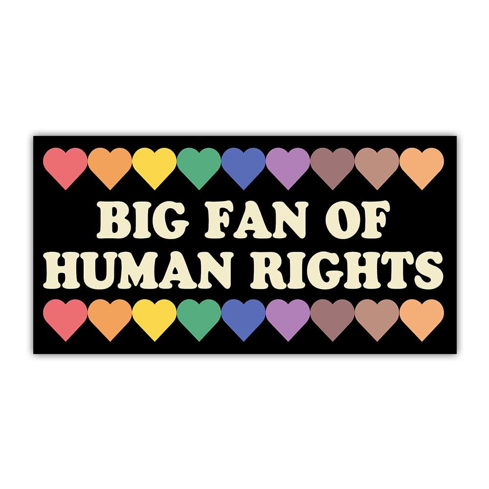 [7.5"x3.75"] Big Fan of Human Rights Bumper Sticker Social Justice Equality Stickers Feminist Liberal Decal Diversiy Inclusion Resist Protest Vinyl Waterproof Decal for Cars Windows Vehicles