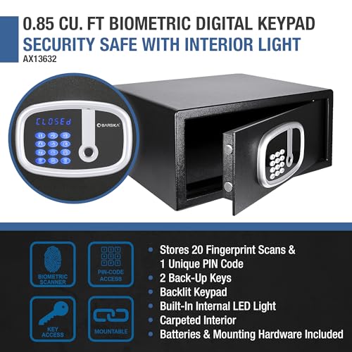 Barska 0.85 Cu Ft Digital Biometric Safe with Keypad – Fingerprint Scanner, ADA Compliant LED Display, Interior Light, Motorized Steel Locking Bolts, Secure Home Office Safe thumbnail 2