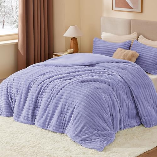 BEDELITE Fleece King Comforter Set -Super Soft & Warm Fluffy Lavender Bedding, Luxury Fuzzy Heavy Bed Set for Winter with 2 Pillow Cases