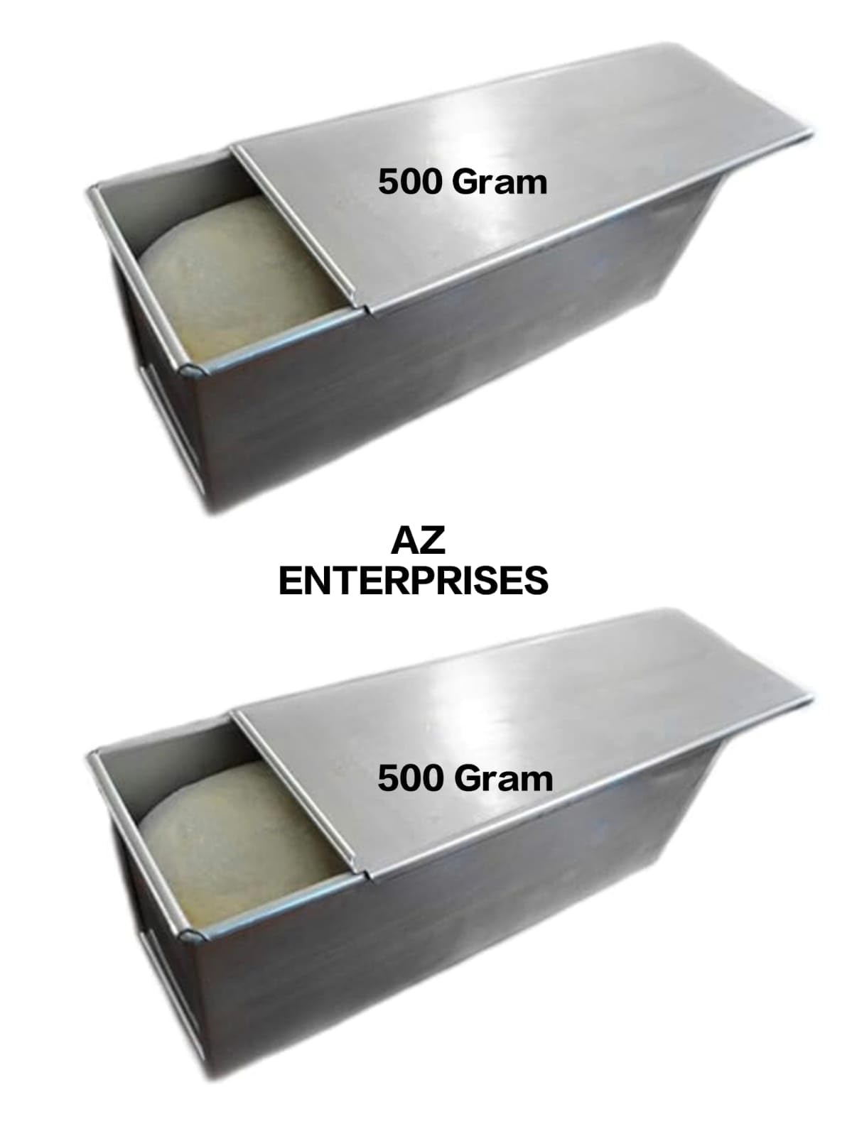 AZ Enterprises Professional Iron Sandwich Bread Mould (500 Gram)(Medium Size) /Pan/Tin Box with Cover for Baking Small, Silver (Pack of 2).