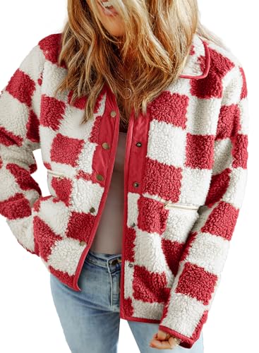 SHEWIN Jackets For Women Causal Sherpa Fall Jacket Loose Button D...