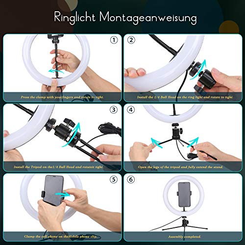 GEMWON Ringlicht mit Stativ Handy, 10 Zoll LED Selfie Ringleuchte für Laptop, TikTok, YouTube, Webcam, Videokonferenz (3… – Bild 7