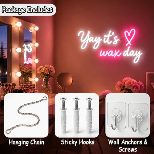 Image of White&Pink Neon Sign Led Neon Lights Signs for Wall Decor USB Powered Led Signs for Room Decoration-Yay It's Wax Day
