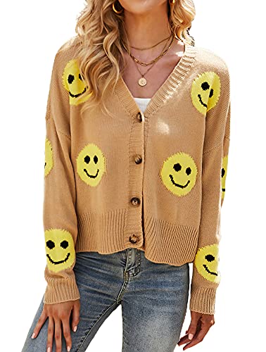 chouyatou Women's Loose-Fit Smile Face Jacquard...