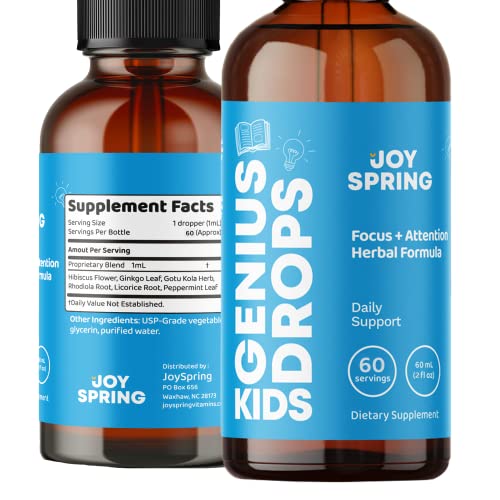 Genius Drops for Kids - Natural Kids Focus Supplements to Support Healthy Brain Function - Best Natural Focus Supplement for Kids - Liquid Focus Vitamins for Kids to Aid Concentration and Attention